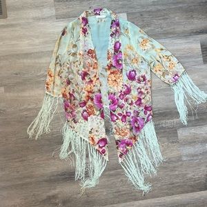 LF Millau fringe floral kimono